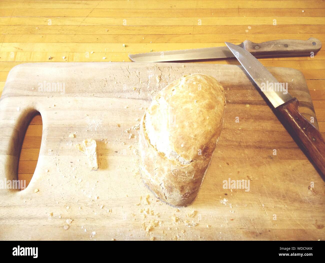 Bread Bun On Cutting Board Stock Photo