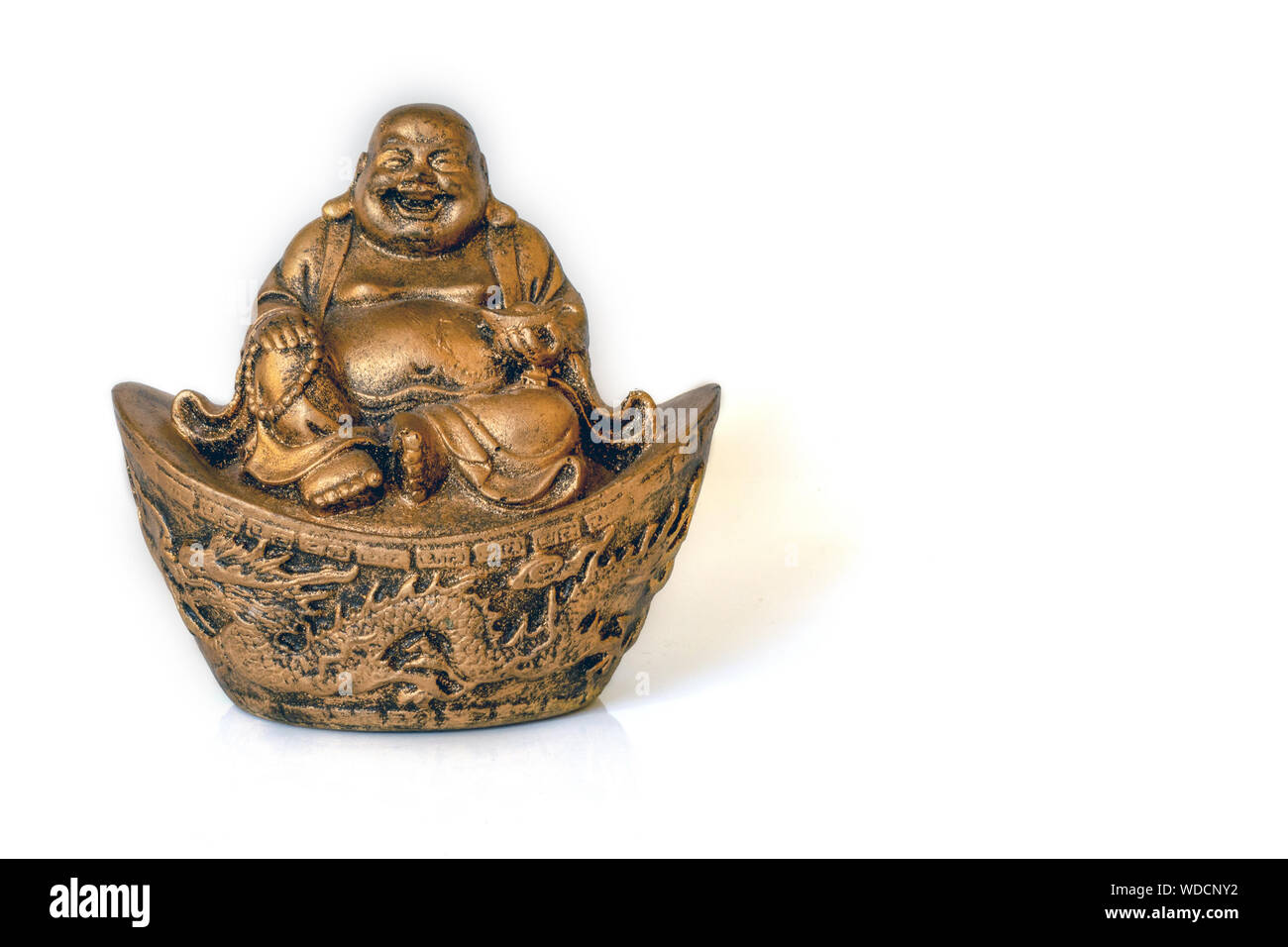 Figurine Cheerful Hotei - Image. Smiling Buddha - Chinese God of Happiness, Wealth and Lucky Isolated on white - Image Stock Photo