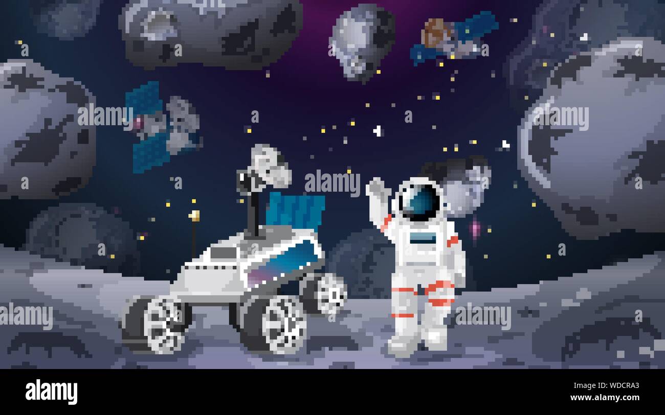Astronaut and rover scene illustration Stock Vector Image & Art - Alamy