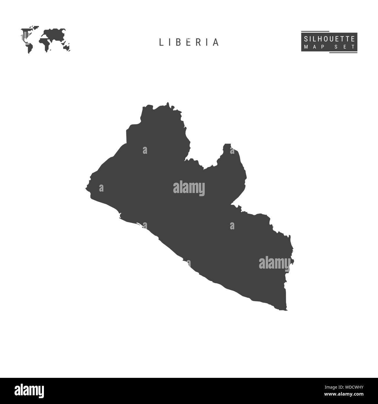 Liberia Blank Vector Map Isolated on White Background. High-Detailed Black Silhouette Map of Liberia. Stock Vector