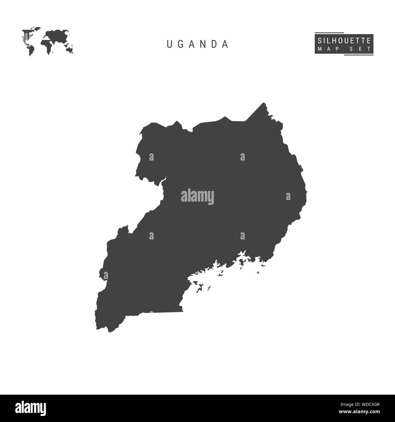 Uganda Blank Vector Map Isolated on White Background. High-Detailed Black Silhouette Map of Uganda. Stock Vector