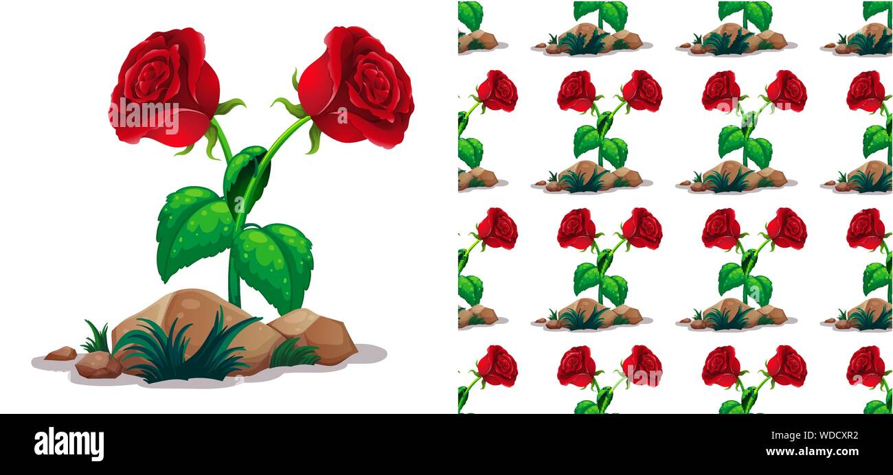 Seamless background design with red roses and stones illustration Stock ...