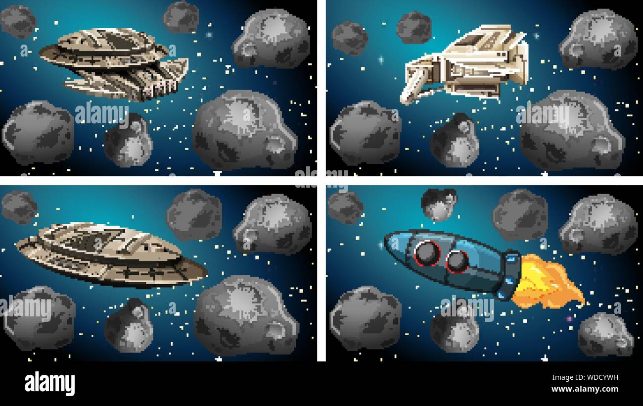 Space ships asteroid scenes illustration Stock Vector Image & Art - Alamy