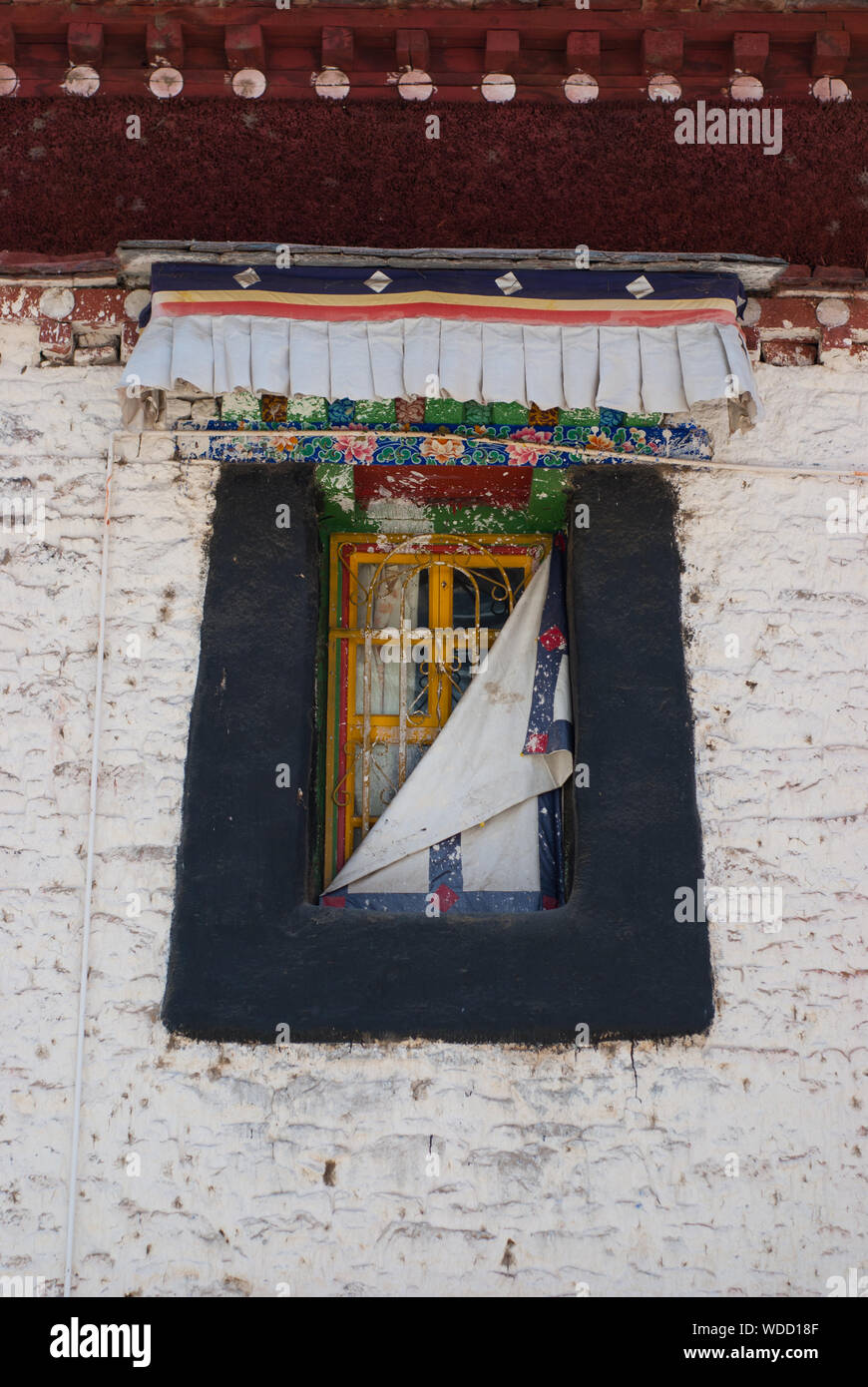 Traditional window on Tibetan house. Stock Photo