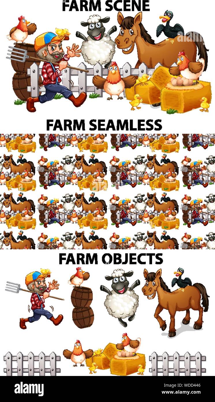 Seamless background design with many farm animals illustration Stock ...