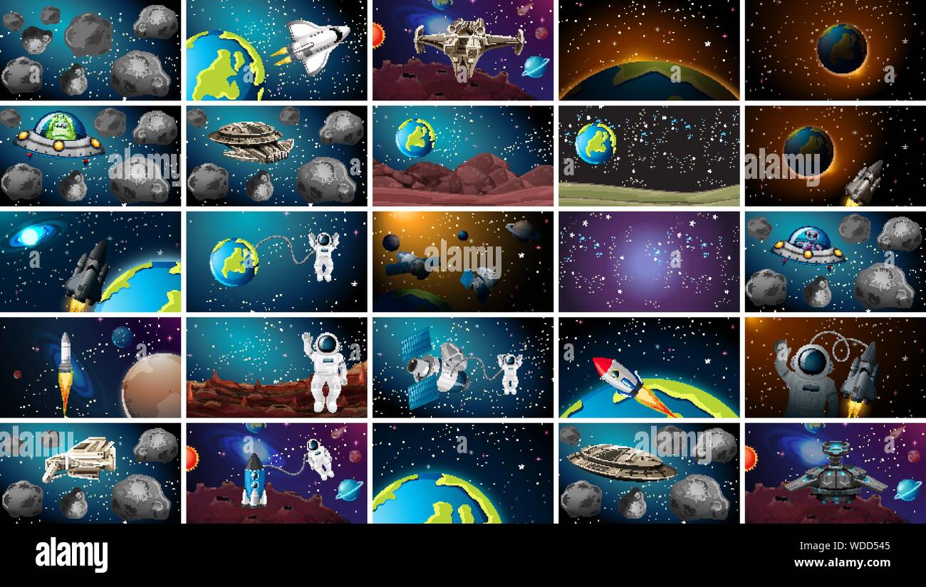 Large set of solar system scenes illustration Stock Vector Image & Art ...