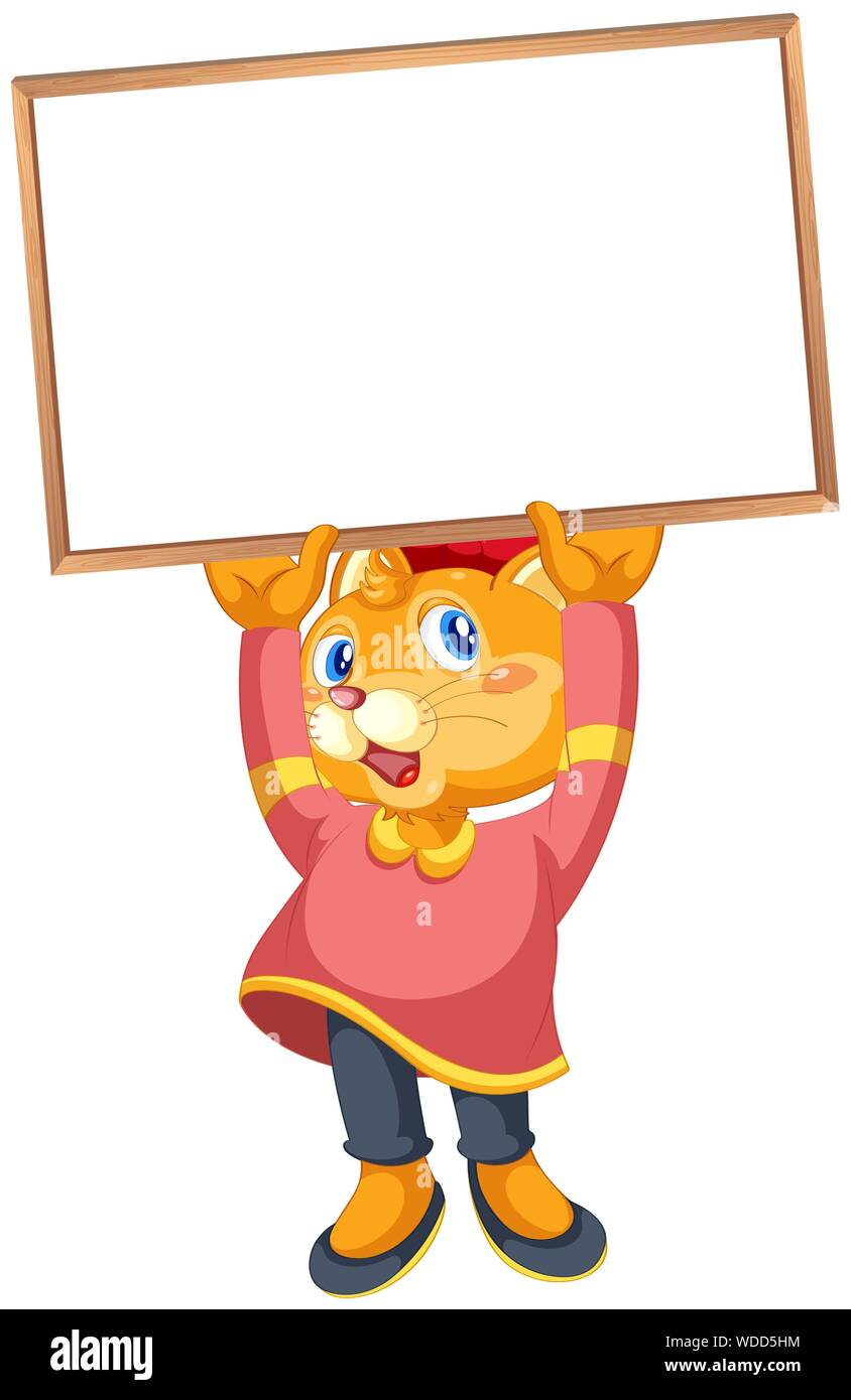 Cute cat holding a sign illustration Stock Vector