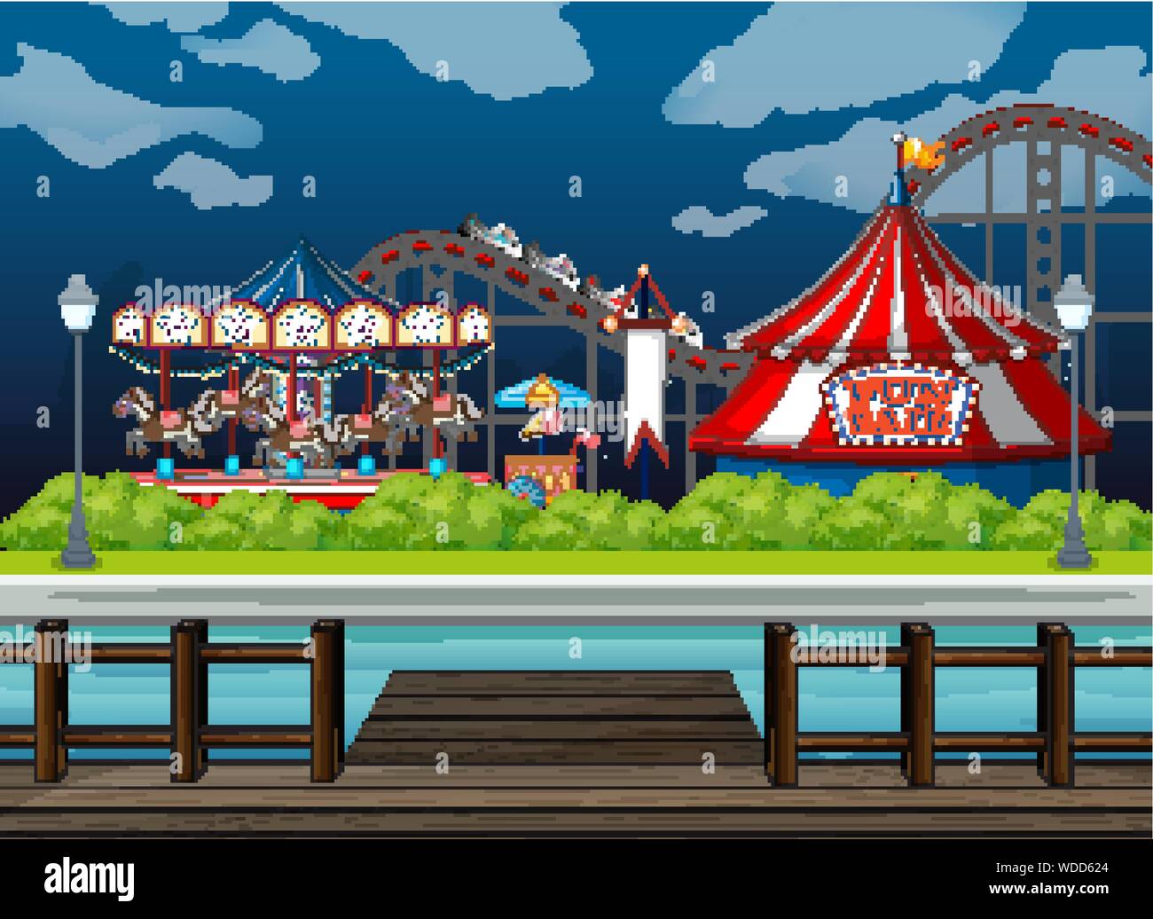 Scene background design with rides at the circus illustration Stock ...