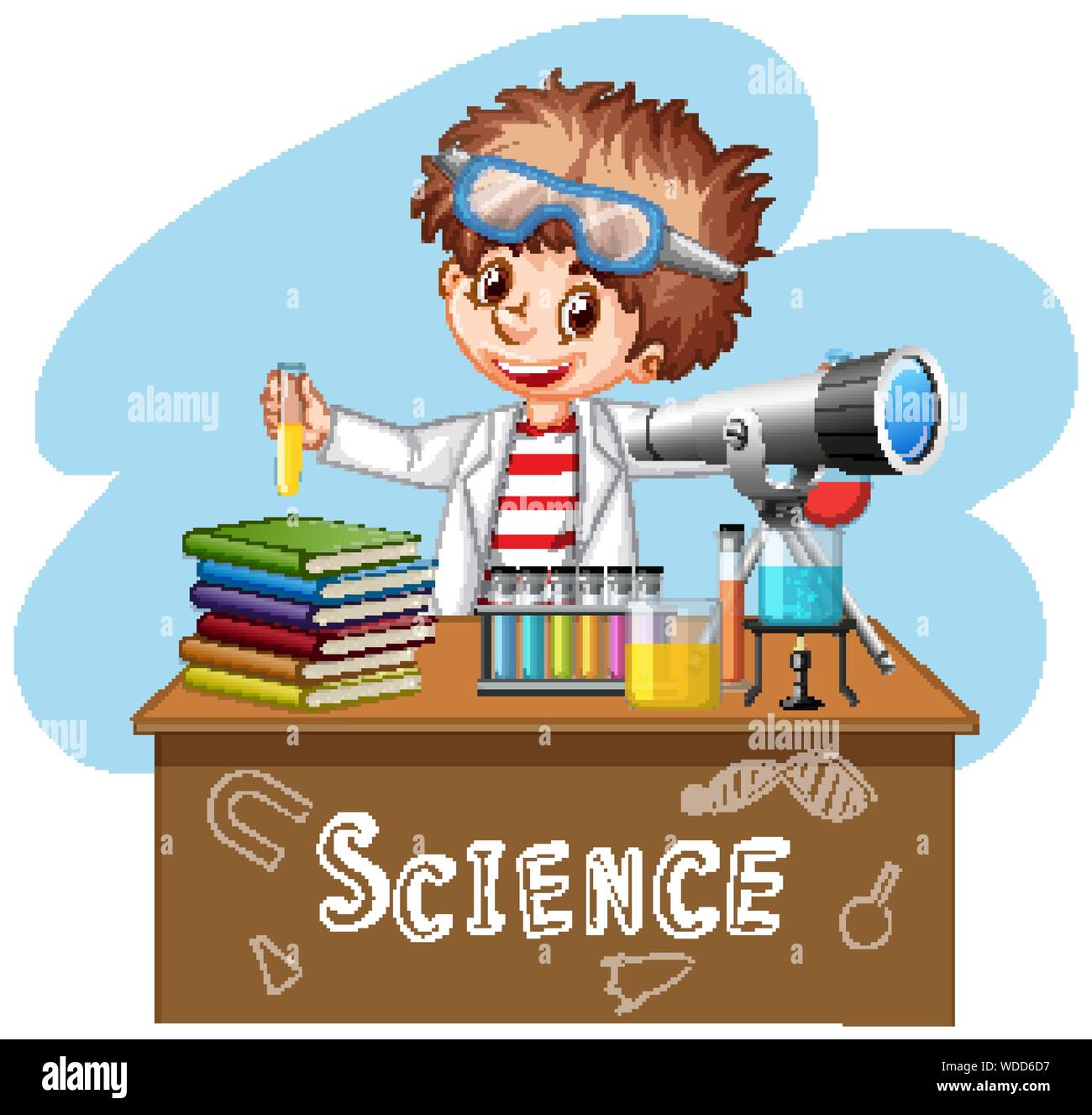 Scientist doing experiment in science lab illustration Stock Vector