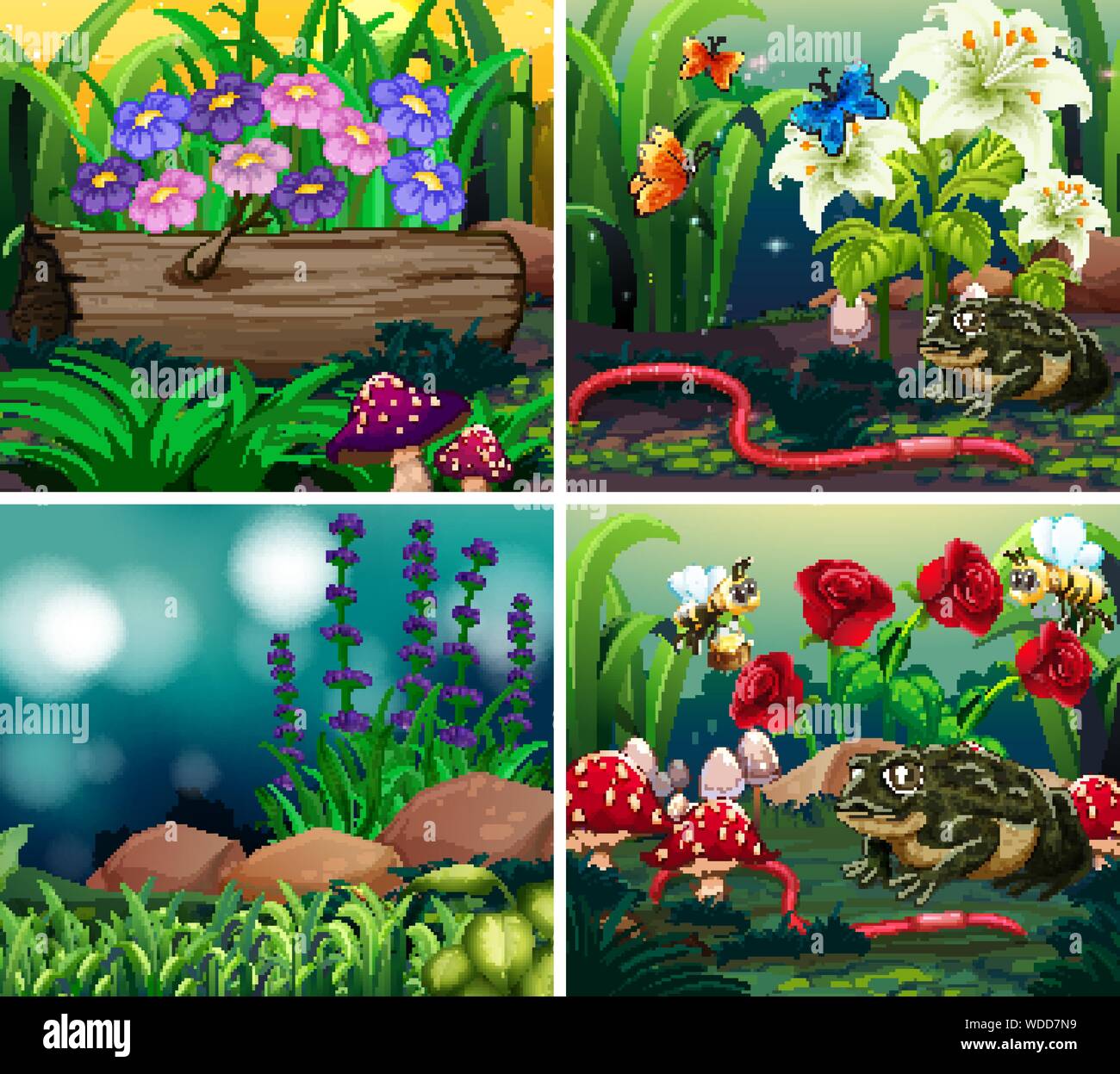 Set of background scene with nature theme illustration Stock Vector