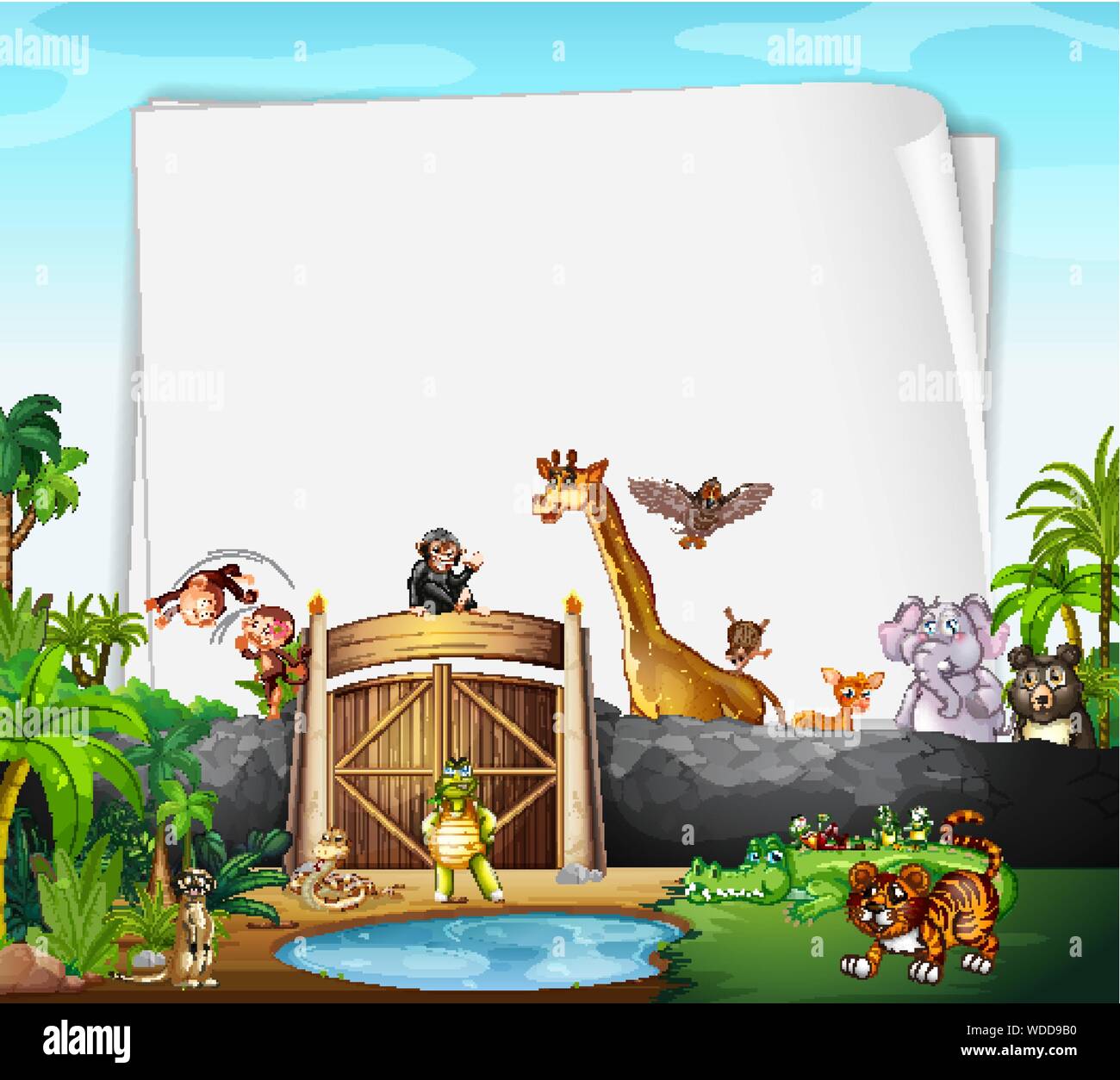 Border template design with cute animals illustration Stock Vector ...