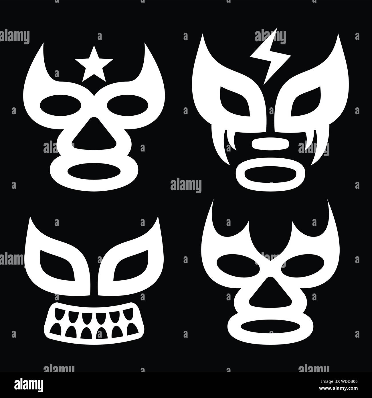 Lucha Libre faces vector design, luchador or luchadora graphics - Mexican wrestling traditinonal male and female mask set Stock Vector