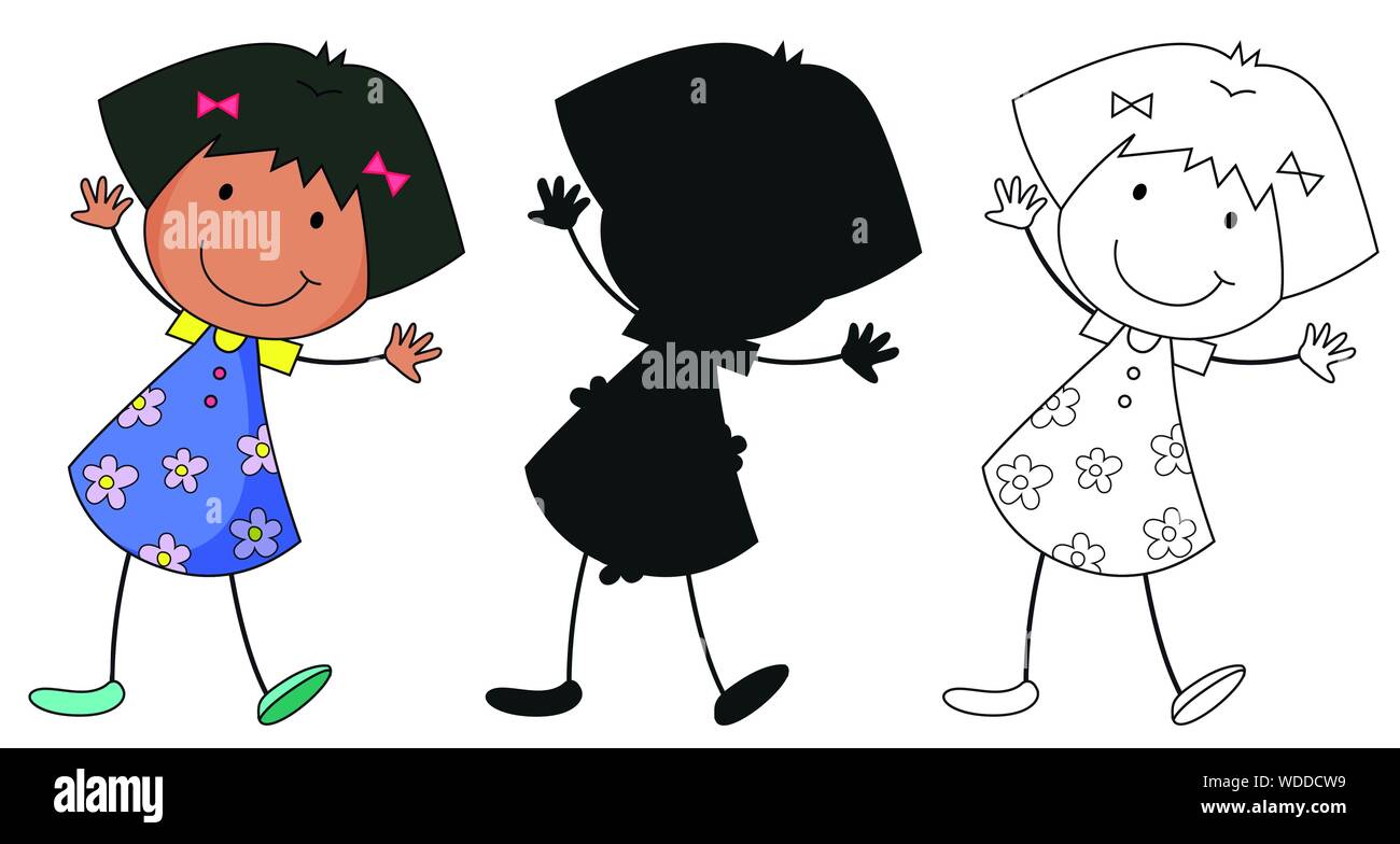 A set of characters in color, silhouette and outline illustration Stock ...