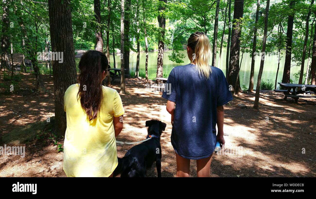 Women walking with dog at park hi-res stock photography and images - Alamy