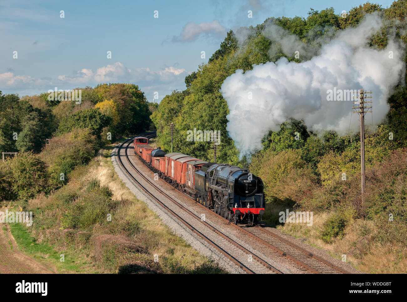 9F No.92203 with a mixed goods at Kinchley Lane Stock Photo