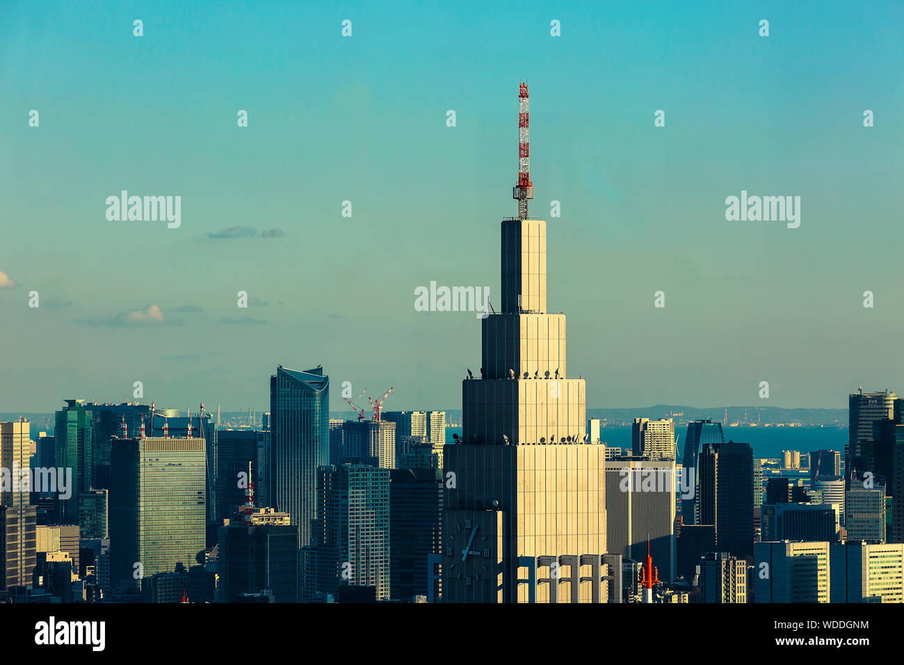 A view of NTT Docomo Yoyogi building and close skyscrapers as seen from the Metropolitan Government building in downtown Tokyo. Stock Photo