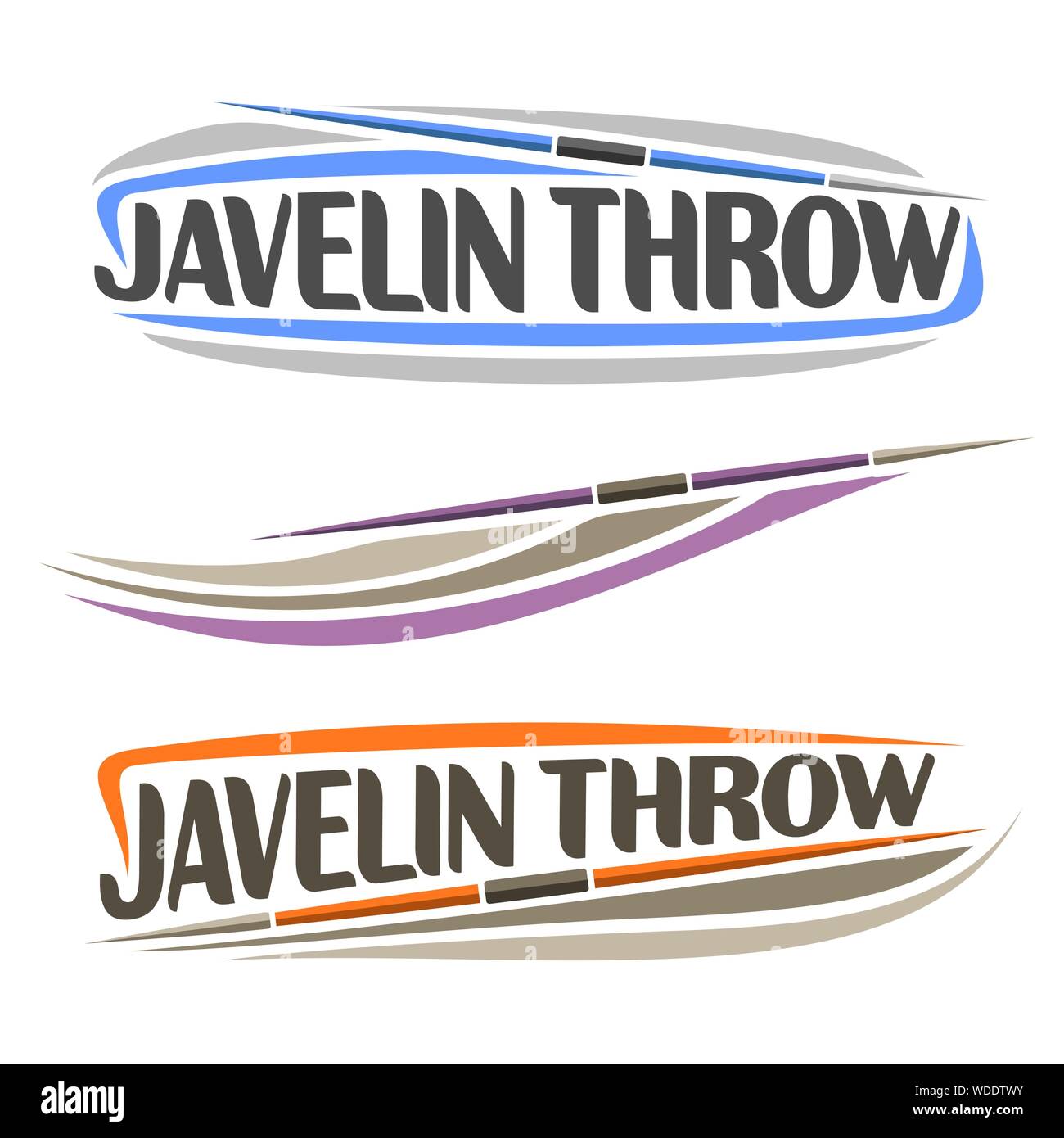 Vector logo for athletics javelin throw, consisting of spear flying on trajectory, 3 sports throwing lance. Track and field equipment for championship Stock Vector