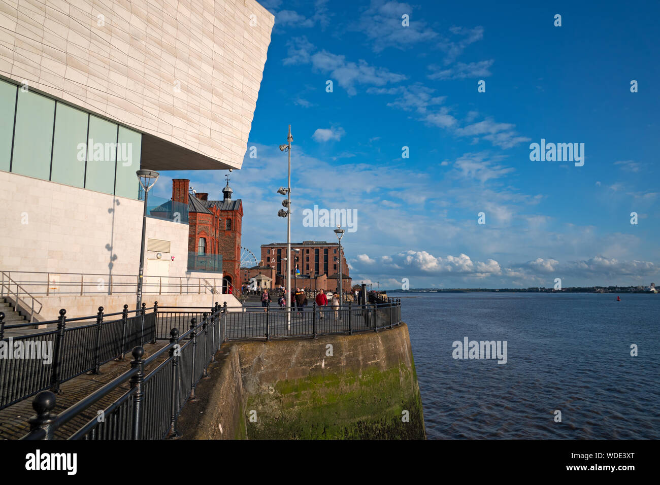 Liverpool waterfront with the Museum of Liverpool in the foreground and The Pilotage Building and Tate Liverpool in the background Stock Photo