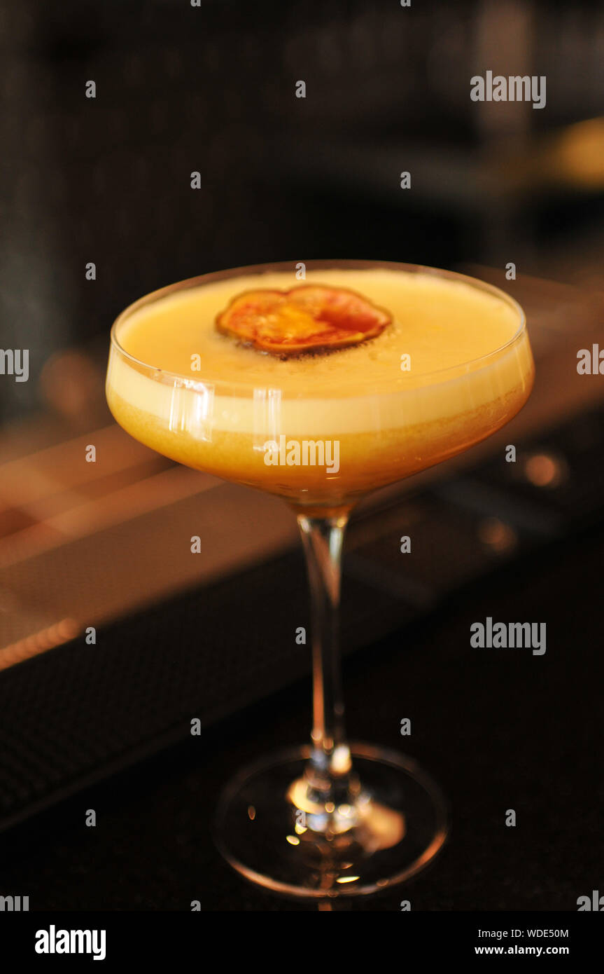 Pornstar Martini Cocktail on the Bar Top Stock Photo