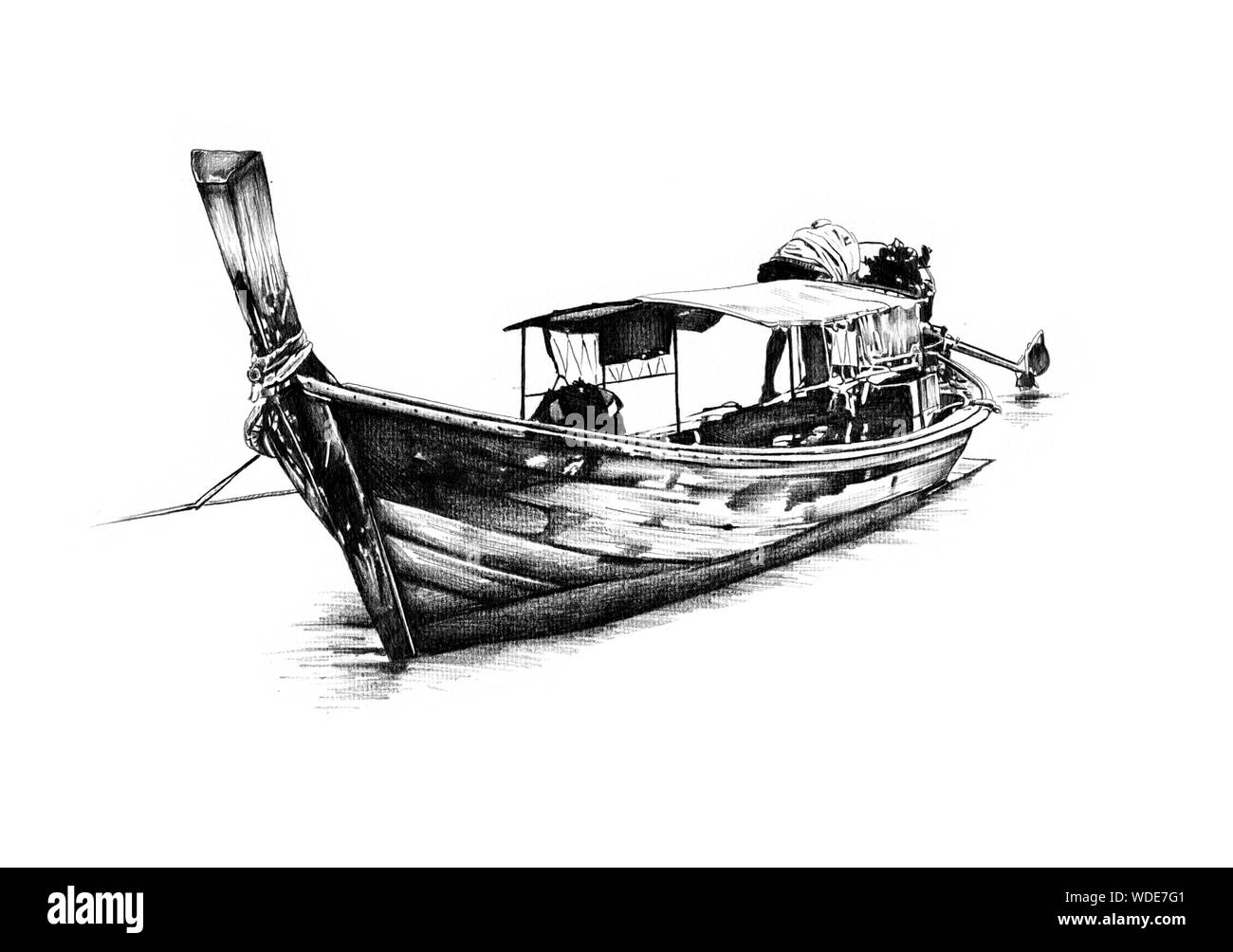 antique boat sea motive drawing handmade Stock Photo