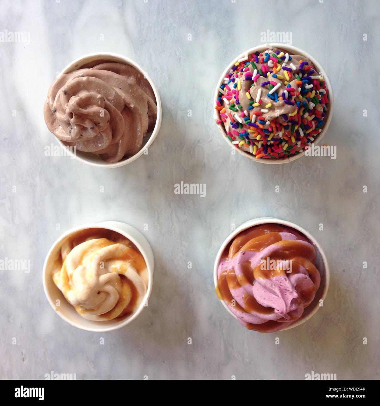 Directly Above Shot Of Ice Creams Cups Stock Photo