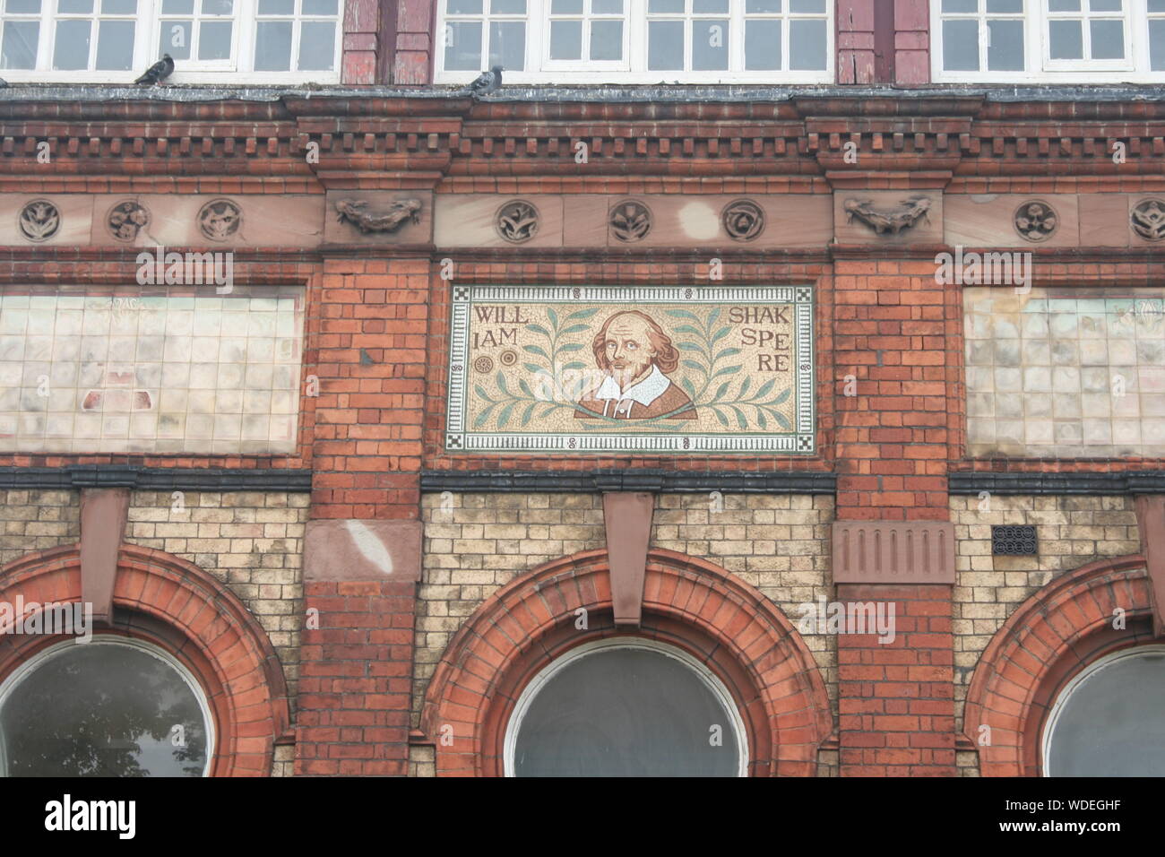 Mosaic of William Shakespeare on the wall of Stoke Library, London Road ...