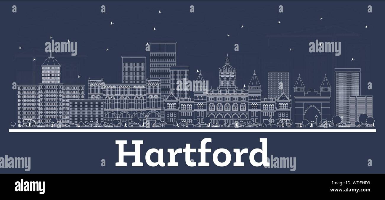 Outline Hartford Connecticut USA City Skyline with White Buildings