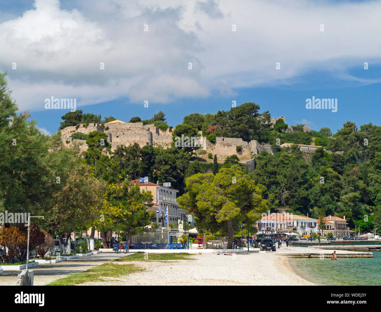 Venetian fortress overlooks the town of Vonitsa,Aetolia-Acarnania,Greece,Europe Stock Photo