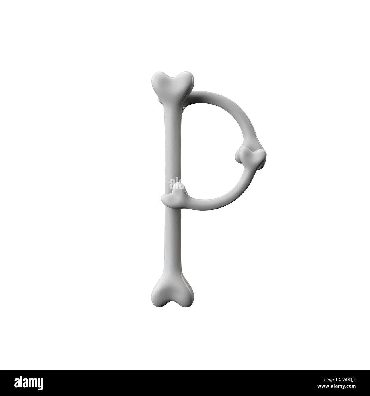 Letter P bone font. Halloween alphabet letter. 3D Rendering Stock Photo