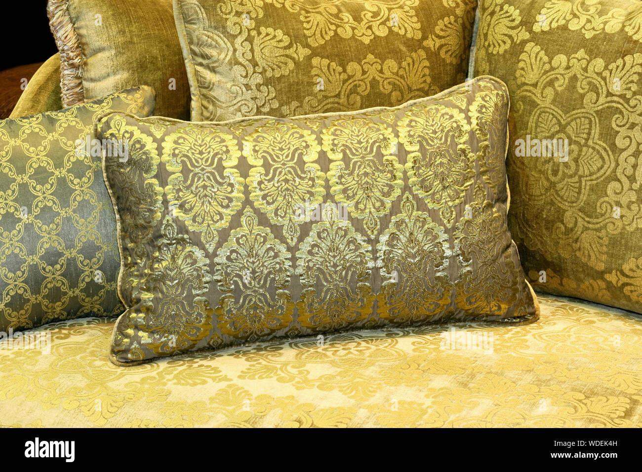 Green decorative pillows made from decorative textile Stock Photo