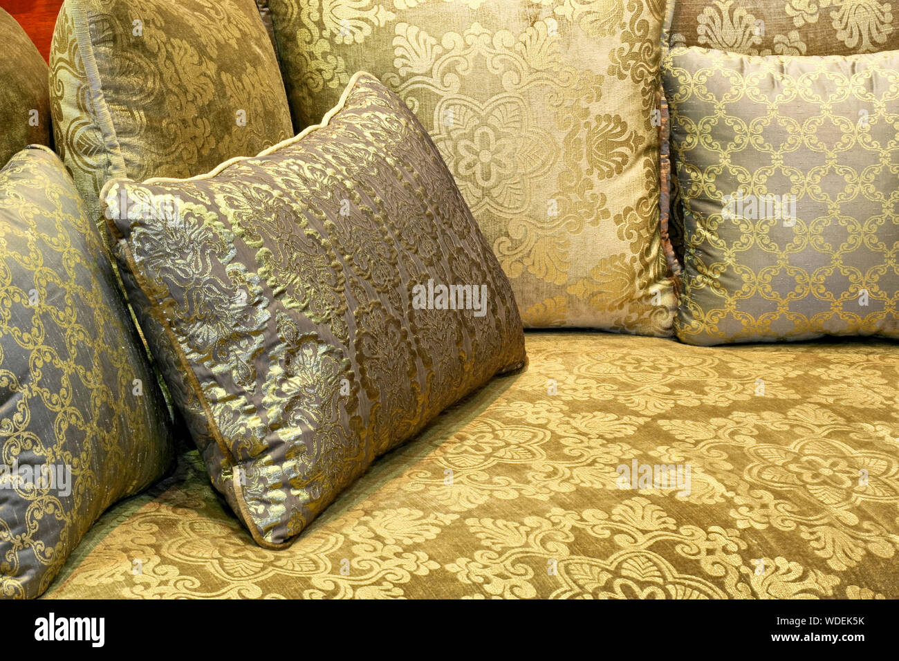 Green decorative pillows made from decorative textile Stock Photo