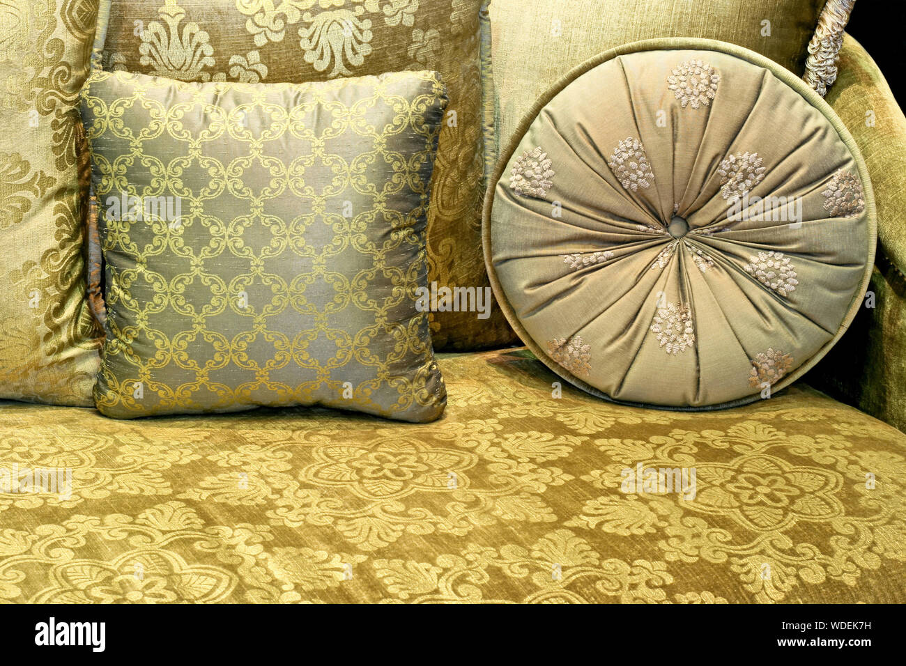 Green decorative pillows made from decorative textile Stock Photo