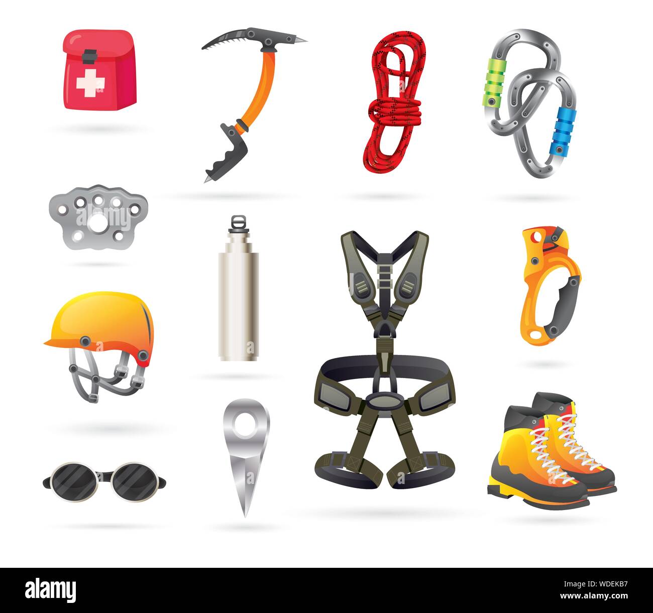 Equipment for Mountaineering and Hiking. Vector Illustration. Icons Set. Stock Vector