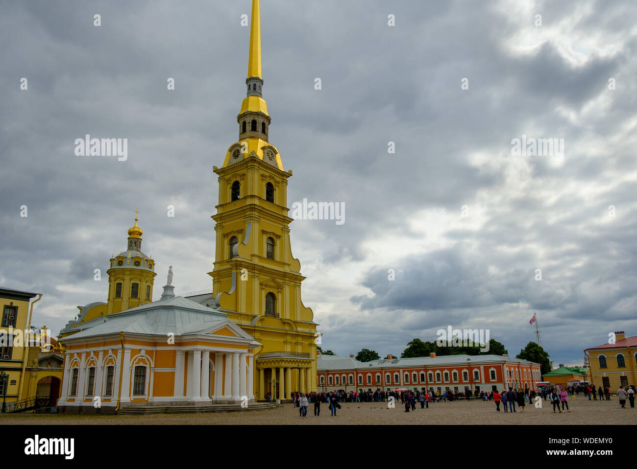 ST. PETERSBURG,  RUSSIA - AUGUST 4, 2019: The Peter and Paul Cathedral is a Russian Orthodox cathedral located inside the Peter and Paul Fortress. It Stock Photo