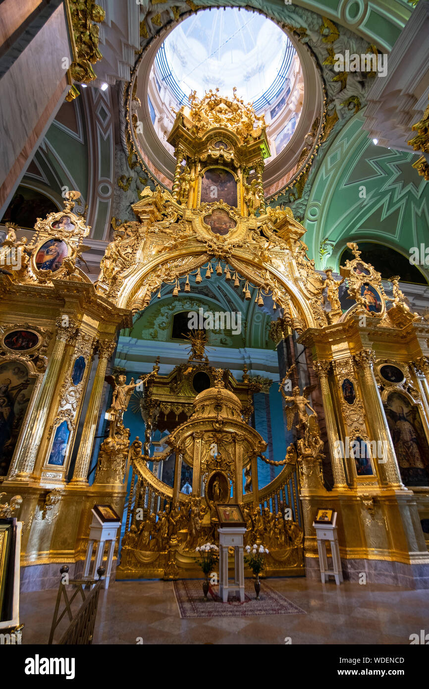 ST. PETERSBURG,  RUSSIA - AUGUST 4, 2019: The Peter and Paul Cathedral is a Russian Orthodox cathedral located inside the Peter and Paul Fortress. Ins Stock Photo