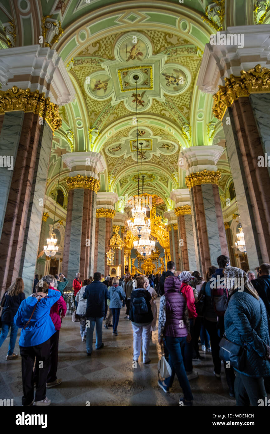 ST. PETERSBURG,  RUSSIA - AUGUST 4, 2019: The Peter and Paul Cathedral is a Russian Orthodox cathedral located inside the Peter and Paul Fortress. Ins Stock Photo