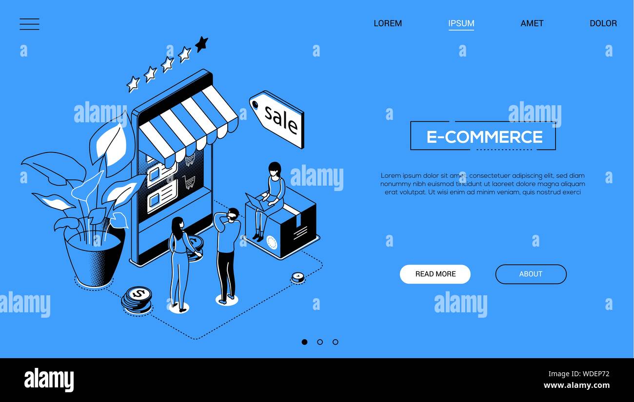 E-commerce - line design style isometric web banner Stock Vector