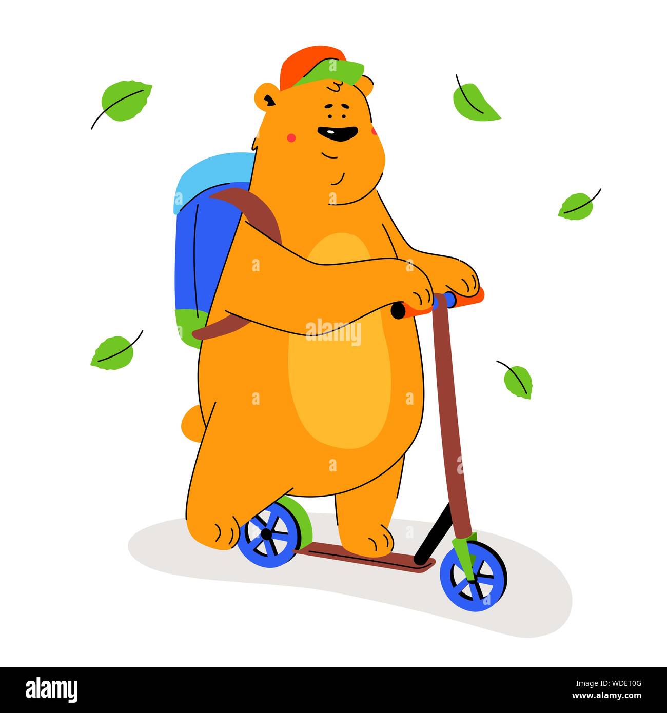 Cute brown bear on a scooter flat design style illustration Stock