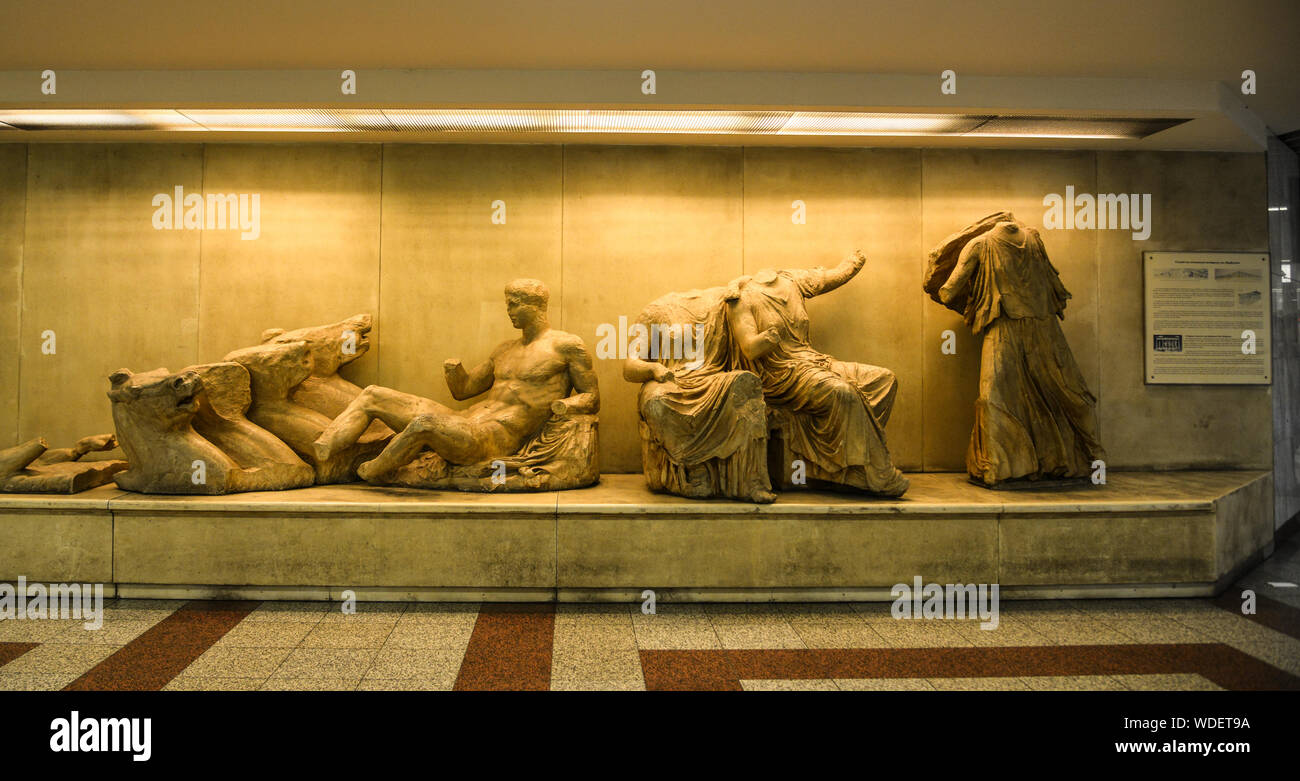 Athens, Greece - Oct 10, 2018. Exhibitions of ancient artifacts found during the construction of Athens metro tunnels. Stock Photo