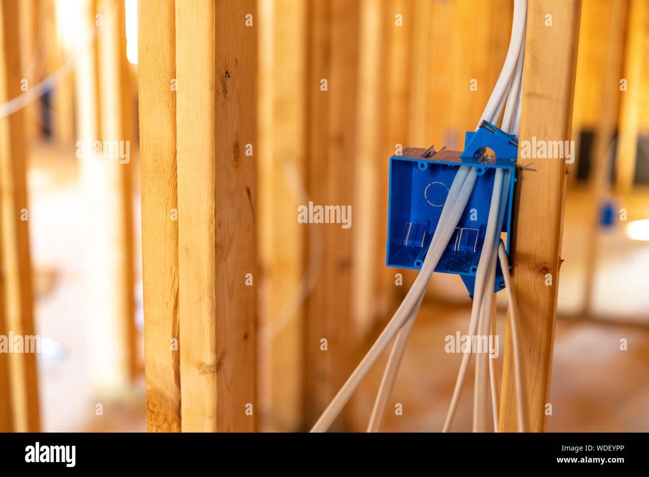 Electrical wiring in new home construction Stock Photo