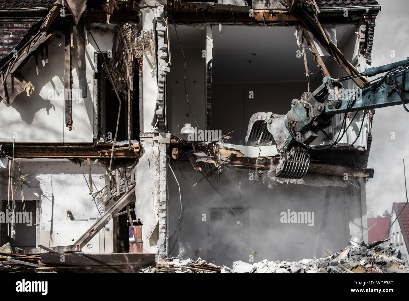 Machinery Demolishing Building Stock Photo