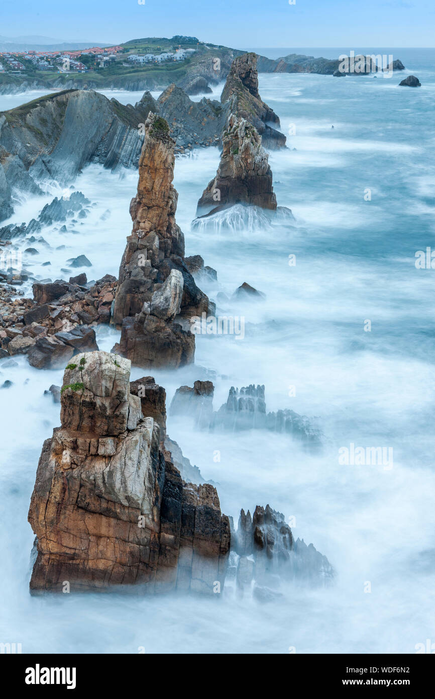 Los Urros in the Arnia coast near Liencres village in Cantabria, Spain Stock Photo