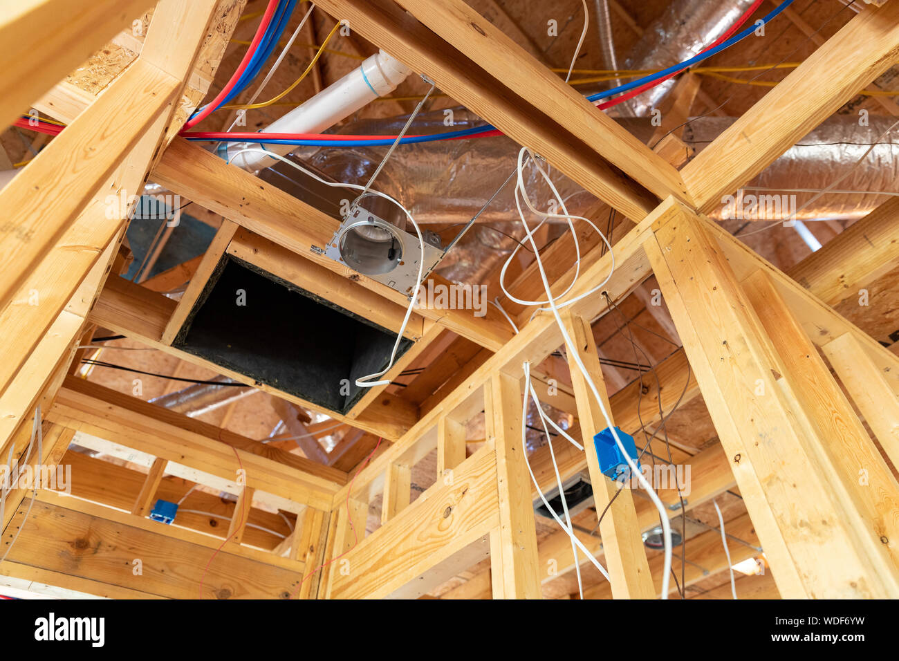 Air Conditioner return and wiring in new home construction Stock Photo