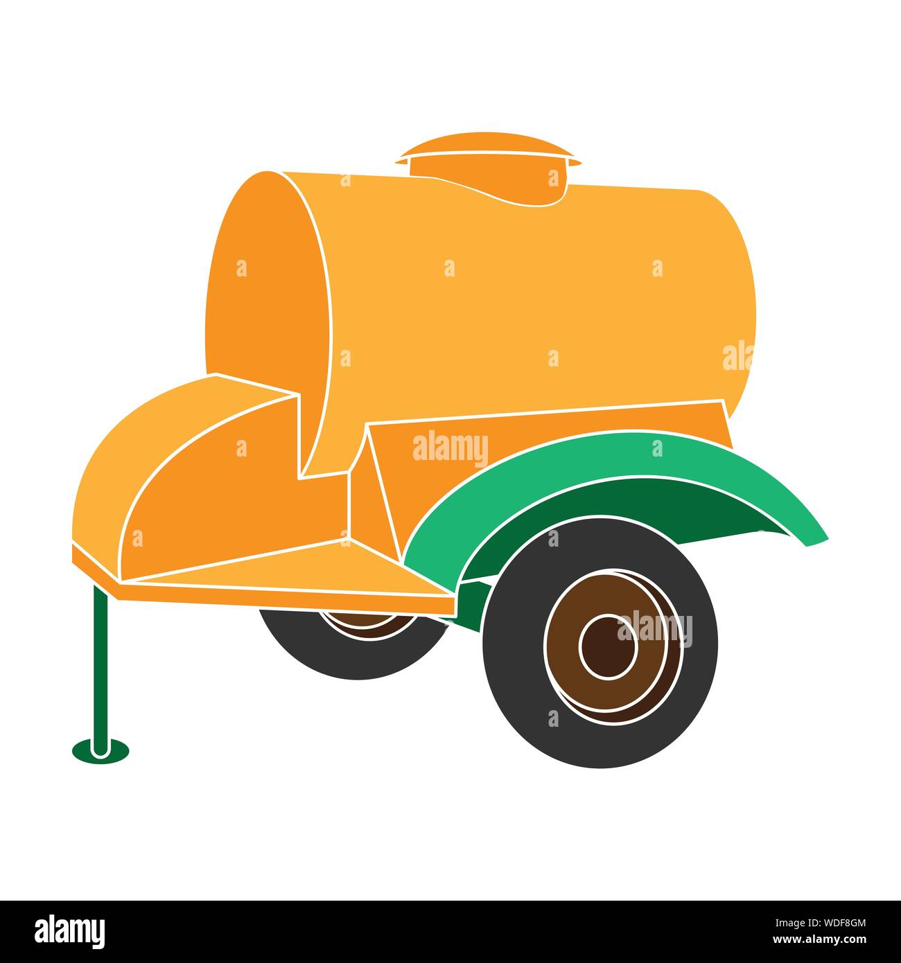 colour trailer on wheels with yellow barrel. Agricultural machinery for watering plants.Agricultural Machinery single Icon in colour style vector symb Stock Vector