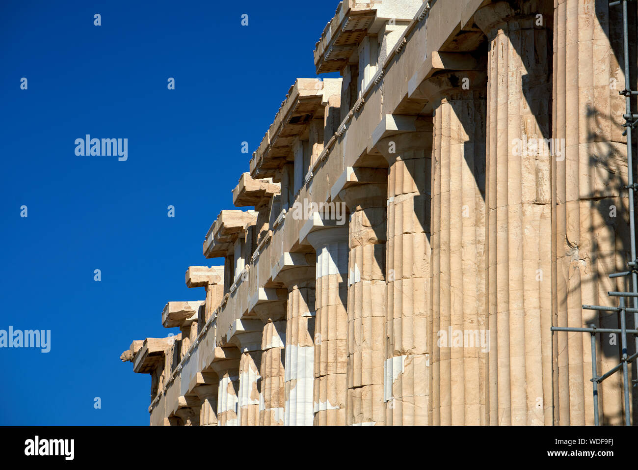 The Parthenon temple, under scaffolding, on the Acropolis in Athens, Greece Stock Photo