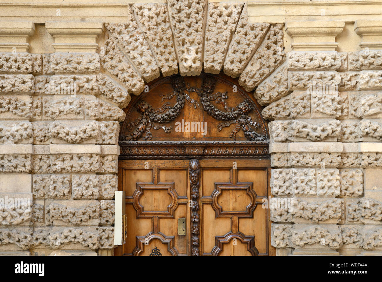 Italian Renaissance Style, Mannerist or Baroque Entrance Door or Front Door (1620) Hôtel Croze Peyronetti by Jean Lombard Aix-en-Provence France Stock Photo