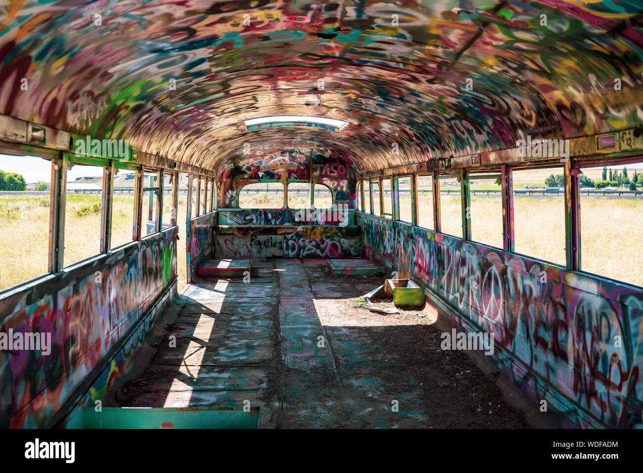 Interior Of An Old Abandoned School Bus Known As That Pnw