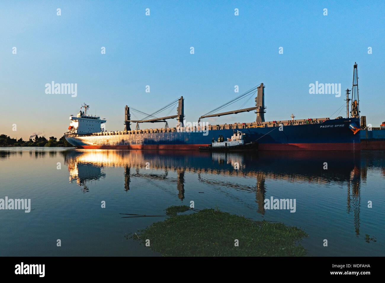 Sunrise Departure from the Port of Stockton, California. Stock Photo