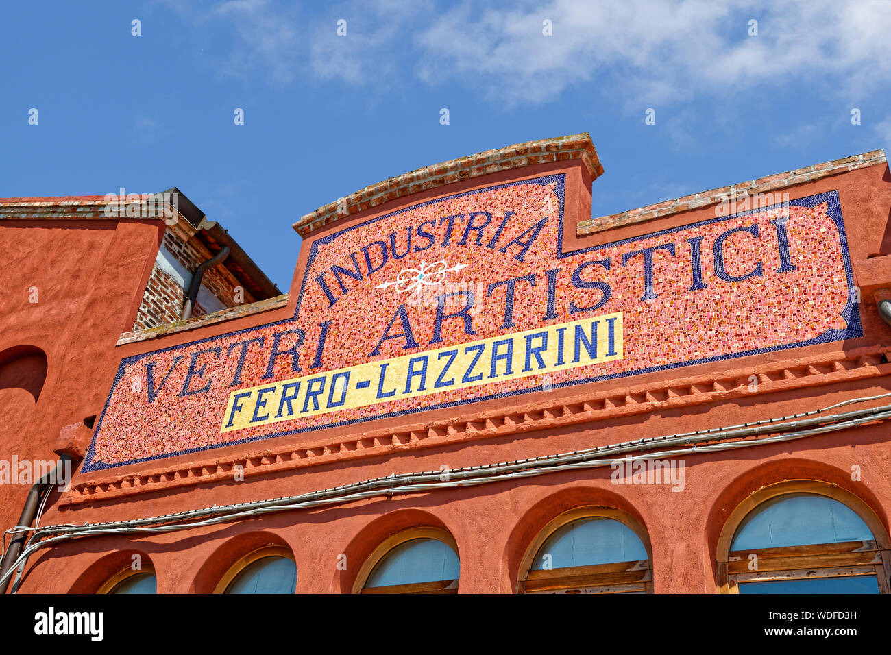 Facade of the Ferro-Lazzarini glass works on Murano Island in the Venetian Lagoon, Venice, Italy. Stock Photo