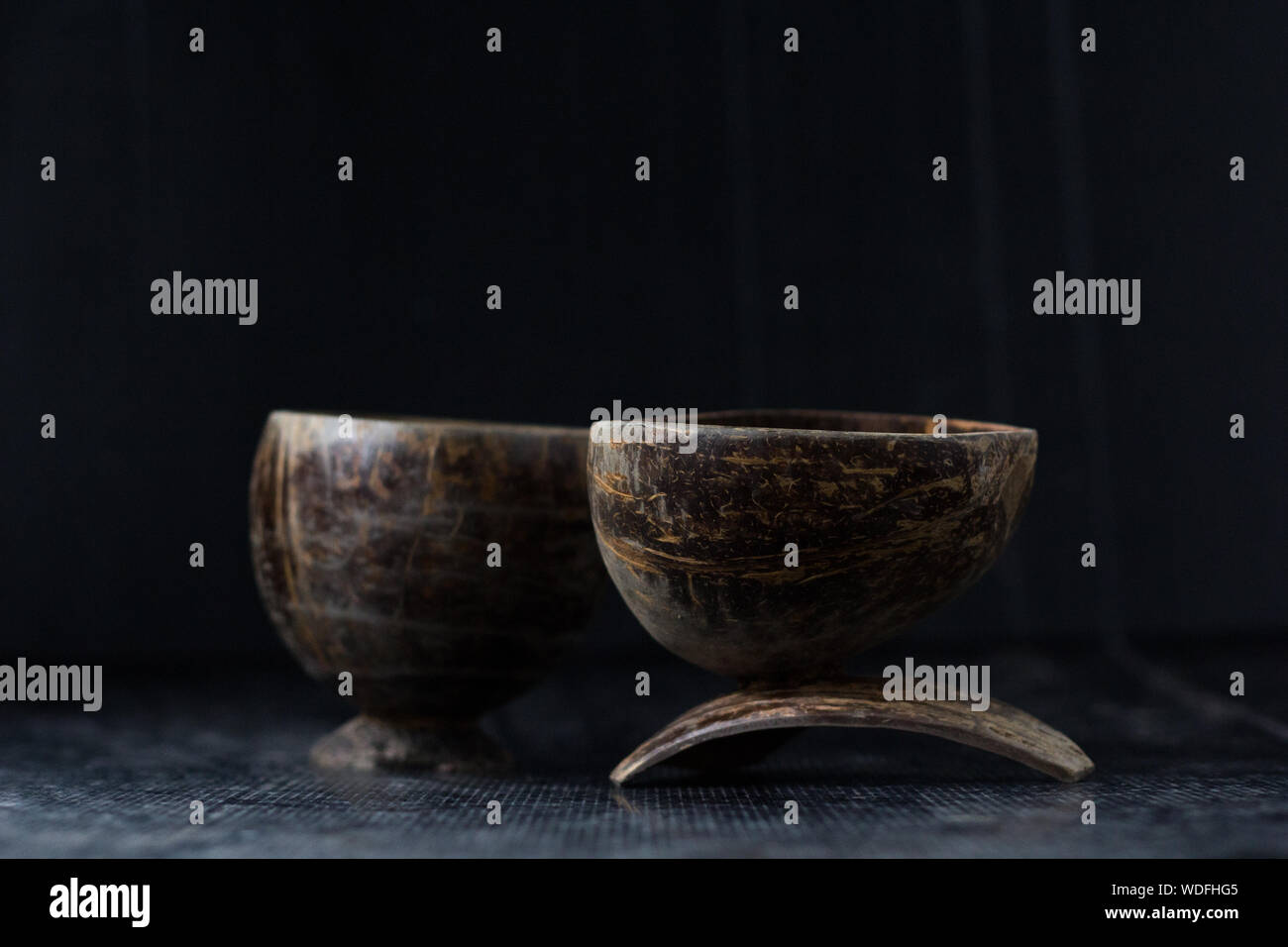 Close-up Of Wooden Bowls On Table Stock Photo